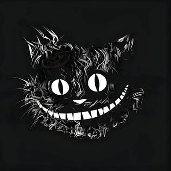 Vector illustration of a scary cat face in black silhouette against a clean dark background, capturing graceful forms.