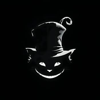 Vector illustration of a scary cat face in black silhouette against a clean dark background, capturing graceful forms.
