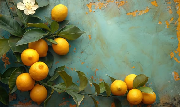 Fresh Citrus Fruits on Artistic Blue Background. Selective focus.