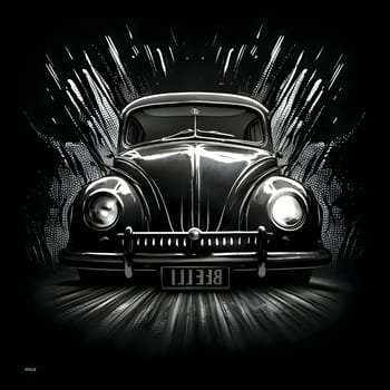 Vector illustration of a beetle car in black silhouette against a clean dark background, capturing graceful forms.