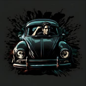 Vector illustration of a beetle car in black silhouette against a clean dark background, capturing graceful forms.