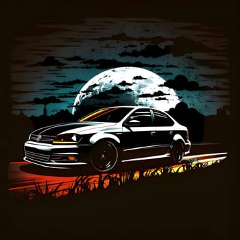 Vector illustration of a car in black silhouette against a clean dark background, capturing graceful forms.
