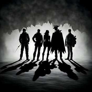 Vector illustration of people and shadows in black silhouette against a clean white background, capturing graceful forms.