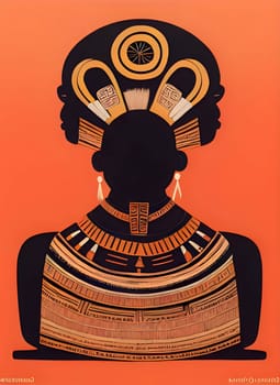 Vector illustration of an ancient egyptian god in black silhouette against a clean orange background, capturing graceful forms.