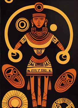 Vector illustration of an ancient egyptian god in black silhouette against a clean yellow and black background, capturing graceful forms.