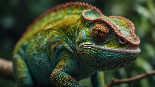 Generative AI. Chameleon with colorful multi-colored skin. Close-up