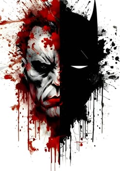 Joker & Batman half face on white background.