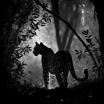 Vector illustration of a panther in black silhouette against a clean grey background, capturing graceful forms.