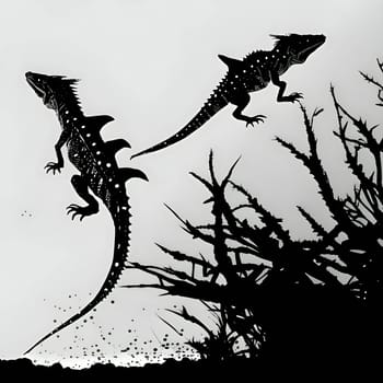 Vector illustration of lizards in black silhouette against a clean white background, capturing graceful forms.