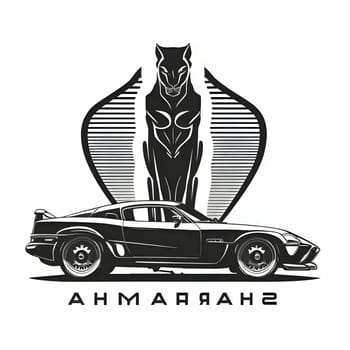 Vector illustration of panther and car in black silhouette against a clean white background, capturing graceful forms.