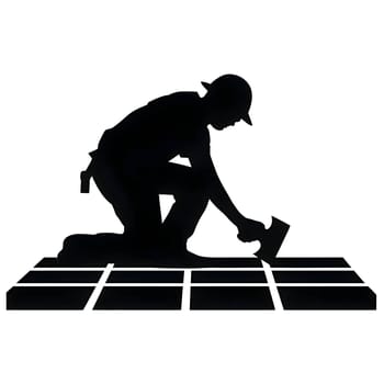 Black silhouette of a tile worker on white background.