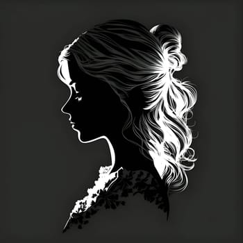 Vector illustration of portrait of a woman in black silhouette against a clean white background, capturing graceful forms.