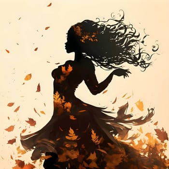 Vector illustration of portrait of a woman in black silhouette against a clean yellow background, capturing graceful forms.