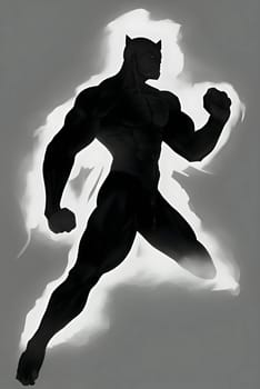 Vector illustration of a warrior in black silhouette against a clean light background, capturing graceful forms.