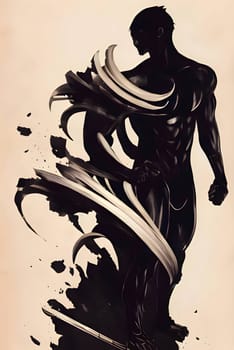 Vector illustration of a warrior in black silhouette against a clean light background, capturing graceful forms.