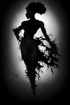 Vector illustration of a woman in black silhouette against a clean grey background, capturing graceful forms.