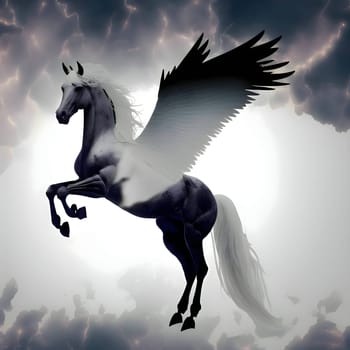 Vector illustration of a pegasus horse in black silhouette against a clean white background, capturing graceful forms.