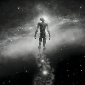 Vector illustration of a persons in space in black silhouette against a clean white background, capturing graceful forms.