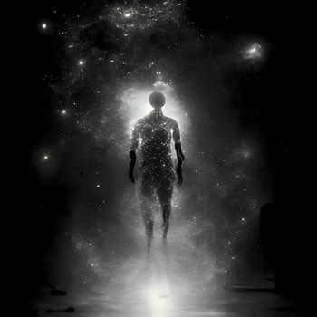 Vector illustration of a persons in space in black silhouette against a clean white background, capturing graceful forms.