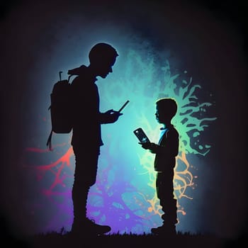 Vector illustration of a two boys in black silhouette against a clean colorful background, capturing graceful forms.