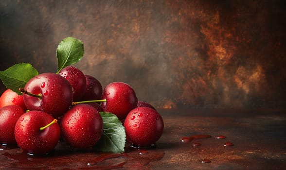 Fresh Red Cherries on Dark Surface. Selective focus.