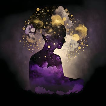 Vector illustration of a magic of the mind in black silhouette against a clean colorful background, capturing graceful forms.