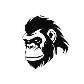 Vector illustration of a chimpanzee heads in black silhouette against a clean white background, capturing graceful forms.