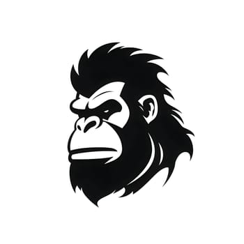 Vector illustration of a chimpanzee heads in black silhouette against a clean white background, capturing graceful forms.