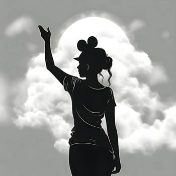 Vector illustration of a young girl in black silhouette against a clean white background, capturing graceful forms.