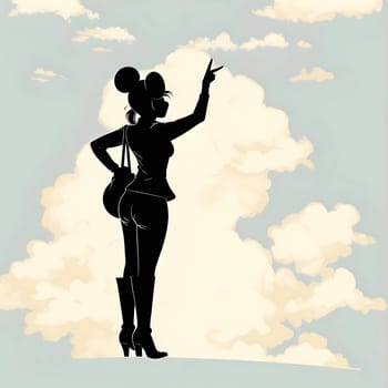 Vector illustration of a young girl in black silhouette against a clean white background, capturing graceful forms.