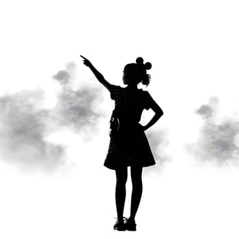 Vector illustration of a young girl in black silhouette against a clean white background, capturing graceful forms.