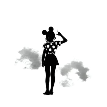 Vector illustration of a young girl in black silhouette against a clean white background, capturing graceful forms.