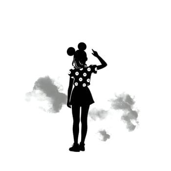 Vector illustration of a young girl in black silhouette against a clean white background, capturing graceful forms.