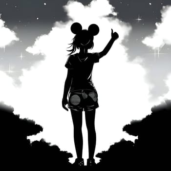 Vector illustration of a young girl in black silhouette against a clean white background, capturing graceful forms.