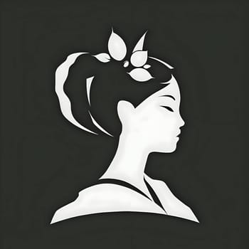 Vector illustration of an asian woman in white silhouette against a clean black background, capturing graceful forms.