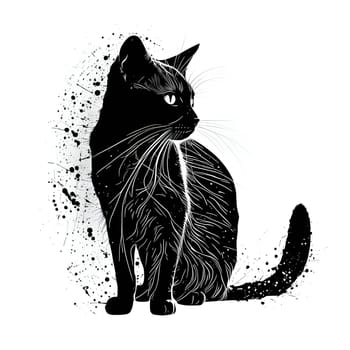 Vector illustration of a cat in black silhouette against a clean white background, capturing graceful forms.