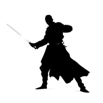 Vector illustration of a samurai in black silhouette against a clean white background, capturing graceful forms.