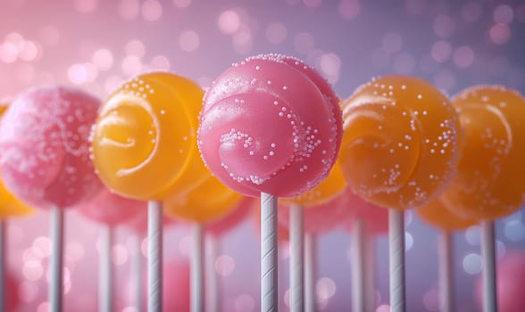 Colorful Cake Pops on Pink Background. Selective focus.