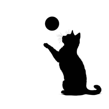 Black silhouette of a playing cat on white background.