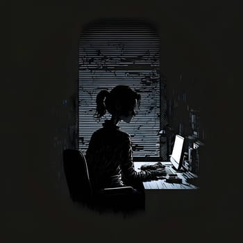 Vector illustration of a girl in black silhouette against a clean dark background, capturing graceful forms.