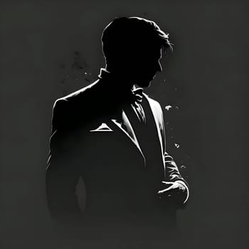 Vector illustration of a man in the suit in black silhouette against a clean grey background, capturing graceful forms.
