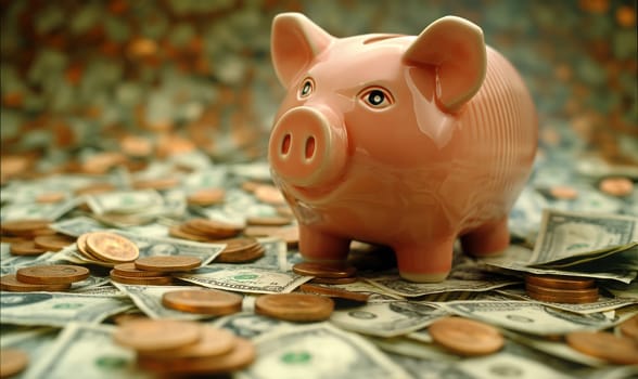 Piggy bank for money on an abstract background. Selective focus.