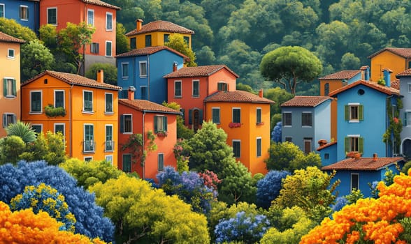 Colorful Mediterranean Village in Spring. Selective focus.