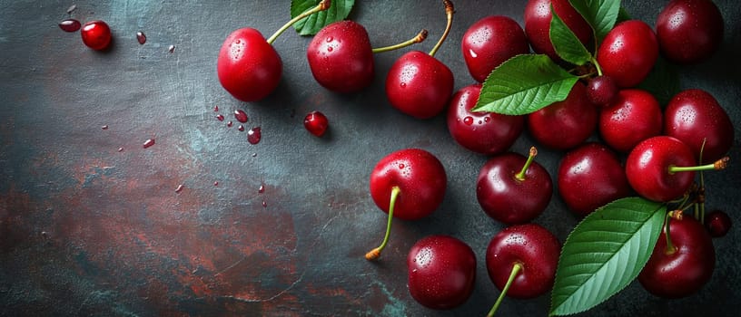 Fresh Red Cherries on Dark Surface. Selective focus.