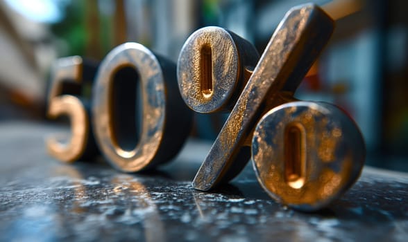 Close-Up of 50% Discount Sign. Selective focus.