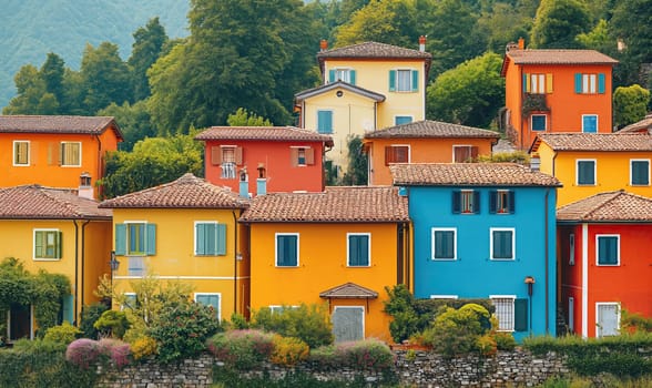 Colorful Mediterranean Village in Spring. Selective focus.