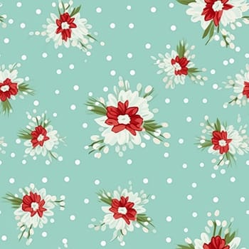 Seamless pattern, tileable Christmas holiday floral country dots print, English countryside flowers for wallpaper, wrapping paper, scrapbook, fabric and product design motif