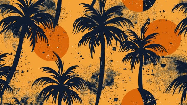 A seamless pattern of palm trees and suns in electric blue on a white background. This artistic design showcases symmetry and creative arts AIG50