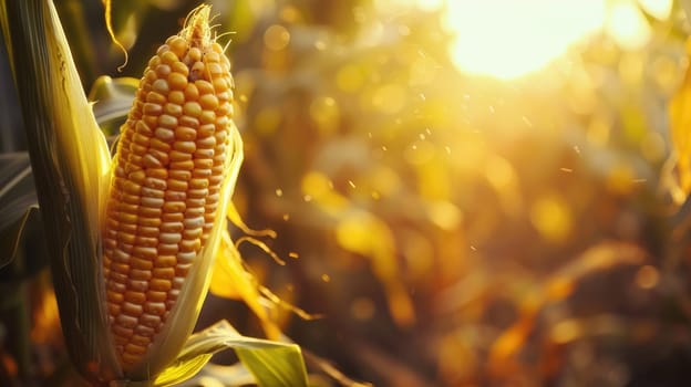 An ear of corn backlit by the setting sun. AIG51A.