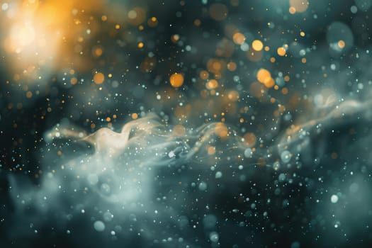 Teal and yellow abstract background with glowing particles. AIG51A.